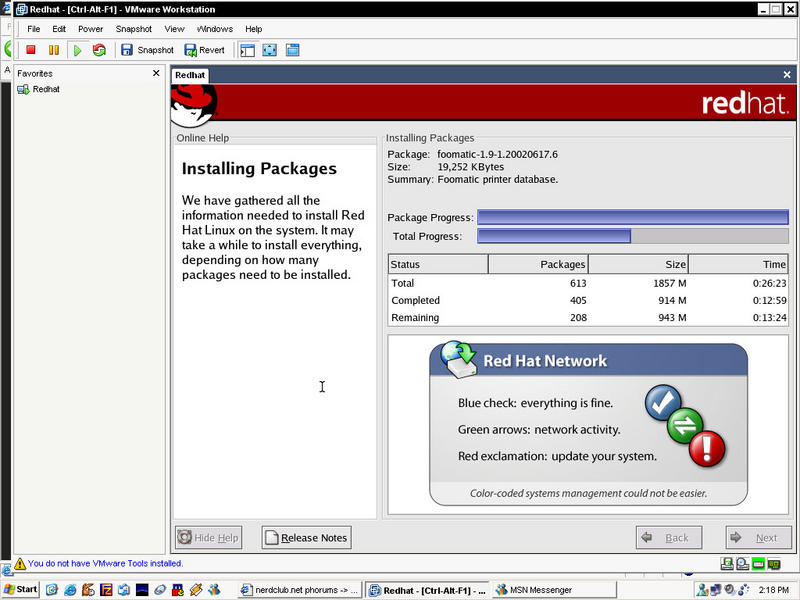 Redhat 8 Installing on Windows XP using VMWare